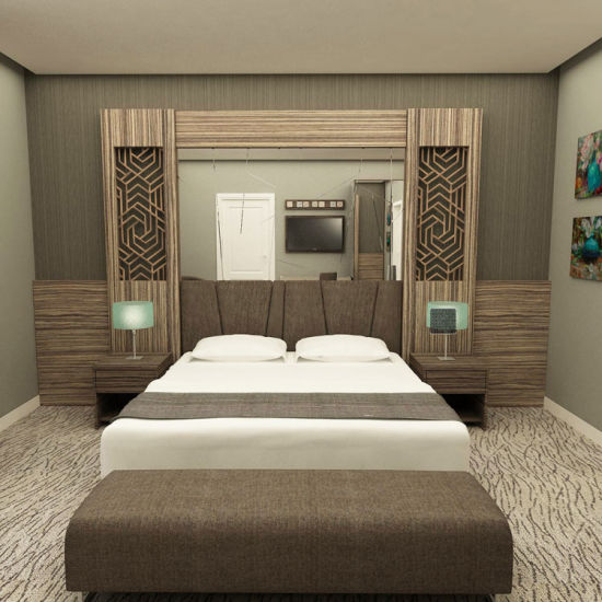 Comfortable Wood Hotel Furniture Bedroom Double High Headboard Bed