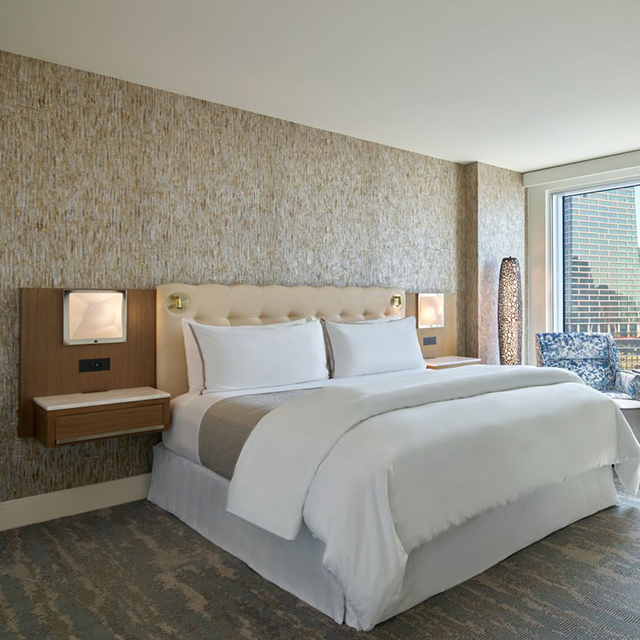 Furnitur Kamar Tidur Hotel Bawaan dengan Lemari Pakaian & Kepala Tempat Tidur